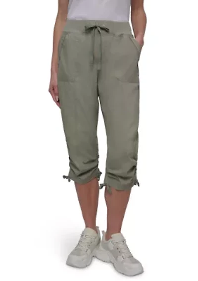 High Rise Shirred Detail Capri Length Convertible Cargo Pants