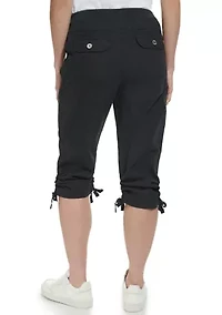 High Rise Shirred Detail Capri Length Convertible Cargo Pants