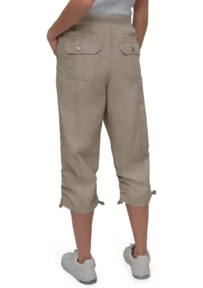 High Rise Shirred Detail Capri Length Convertible Cargo Pants