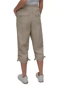 High Rise Shirred Detail Capri Length Convertible Cargo Pants