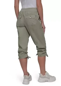 High Rise Shirred Detail Capri Length Convertible Cargo Pants