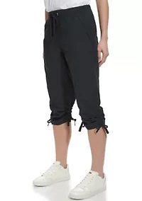 High Rise Shirred Detail Capri Length Convertible Cargo Pants