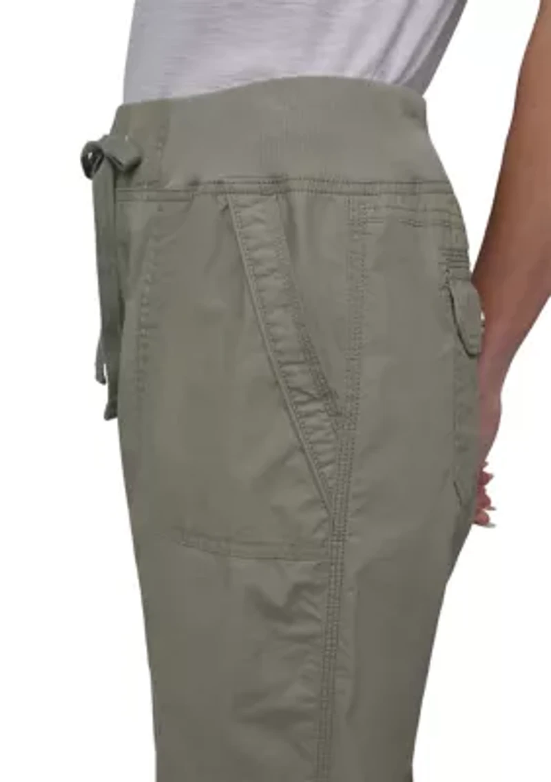 High Rise Shirred Detail Capri Length Convertible Cargo Pants