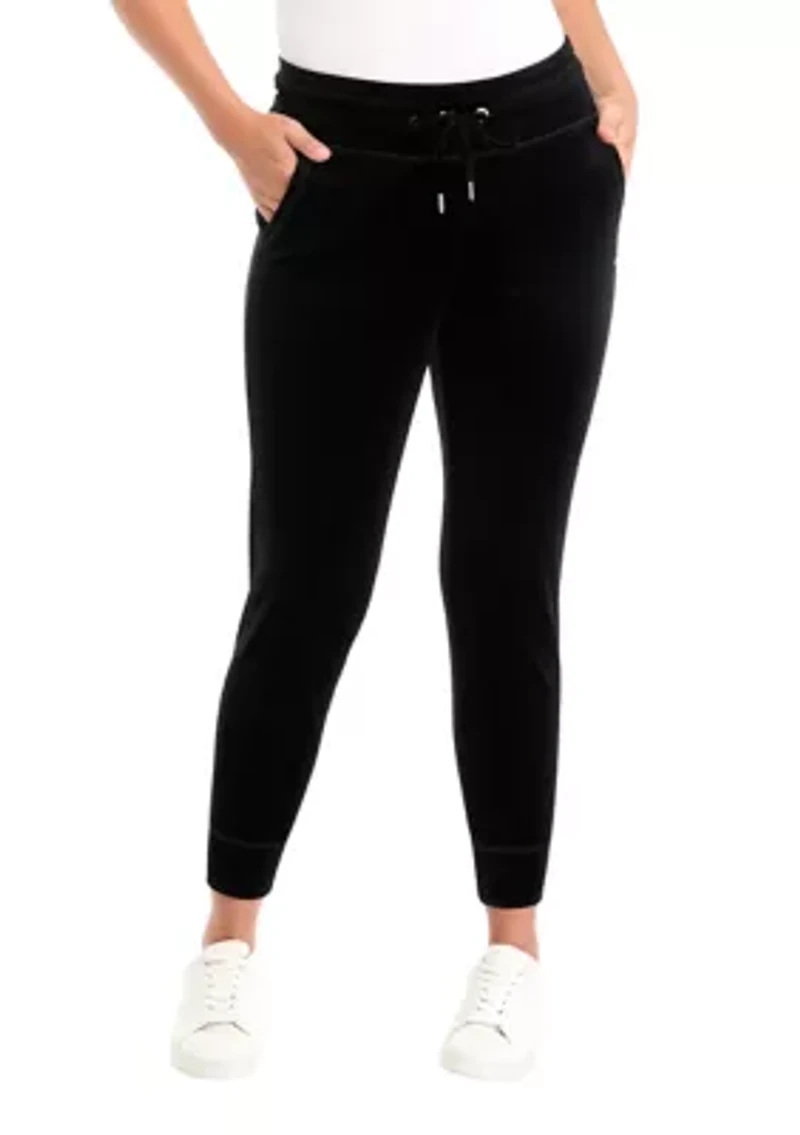 Platinum Velour Rib Slim Fit Joggers with Metallic Logo Patch