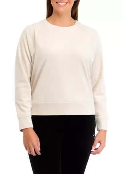 Platinum Velour Raglan Crew Neck Pullover With Metallic Logo Patch