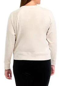 Platinum Velour Raglan Crew Neck Pullover With Metallic Logo Patch