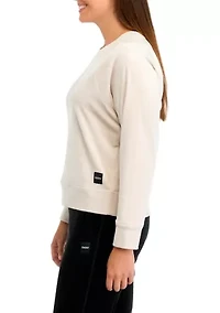 Platinum Velour Raglan Crew Neck Pullover With Metallic Logo Patch