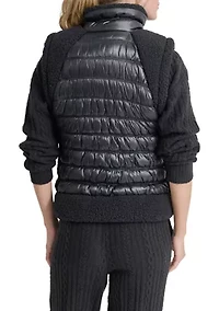 Women's Horizontal Channel Quilted Mock Neck Puffer Vest with Sherpa