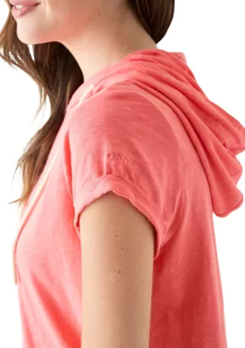 Women's Short Roll Sleeve Hooded Shirtdress