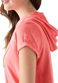 Women's Short Roll Sleeve Hooded Shirtdress