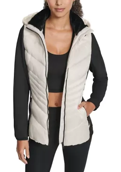 Women's Scuba Mixed Media Quilted Puffer Jacket