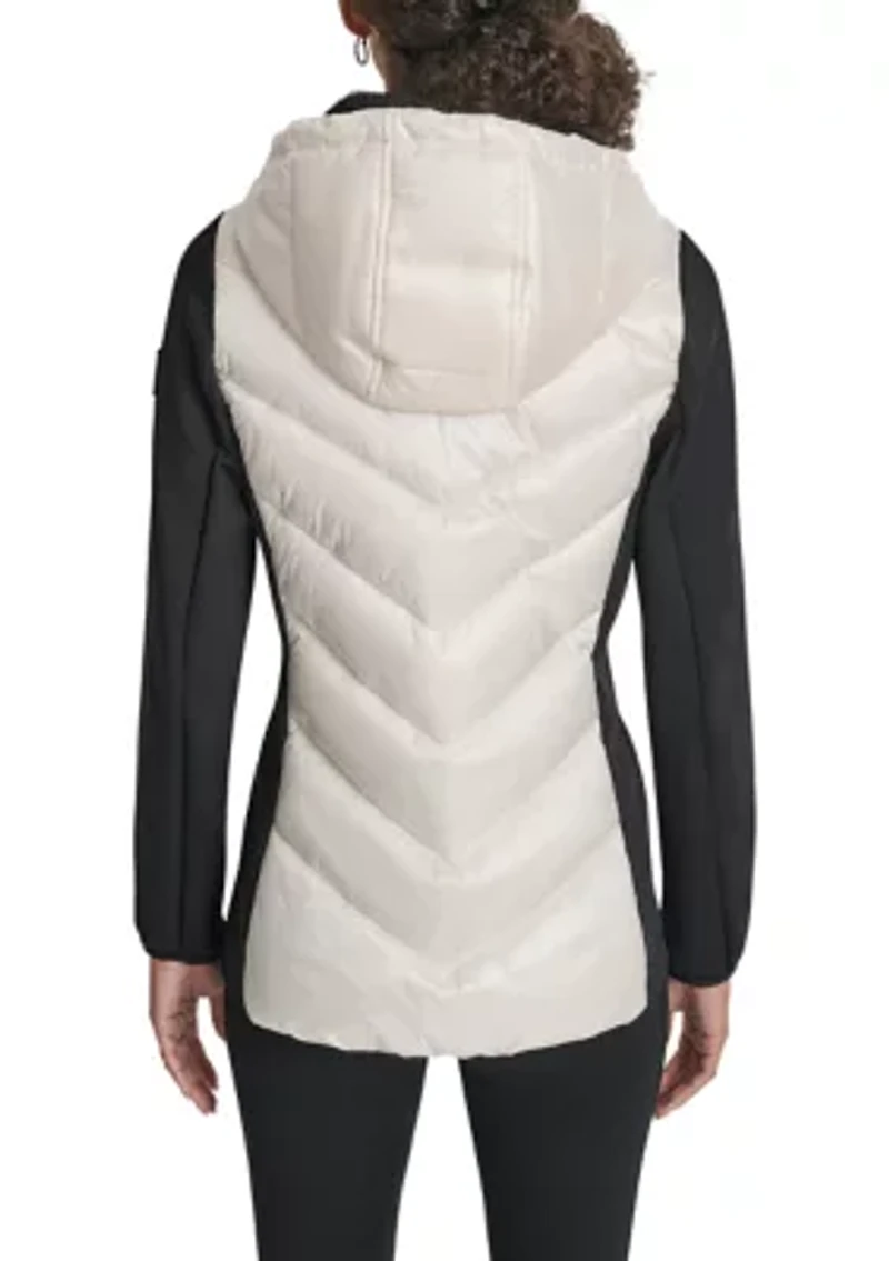 Women's Scuba Mixed Media Quilted Puffer Jacket