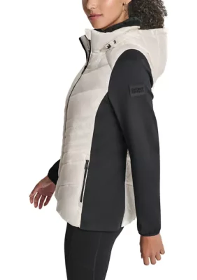Women's Scuba Mixed Media Quilted Puffer Jacket