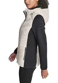 Women's Scuba Mixed Media Quilted Puffer Jacket