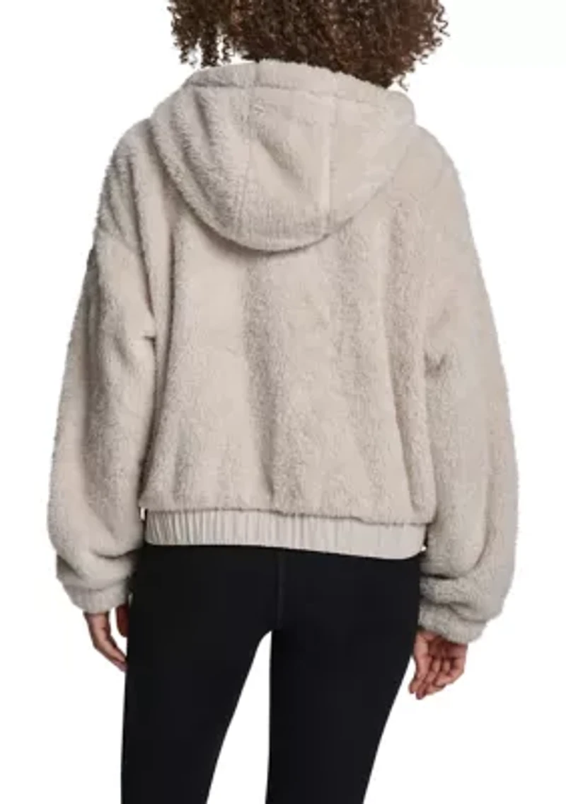 Women's Hooded Sherpa Jacket With Diamond Quilted Combo Piecing