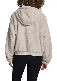 Women's Hooded Sherpa Jacket With Diamond Quilted Combo Piecing