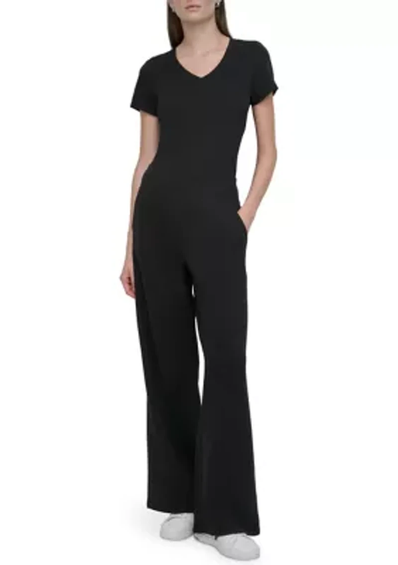Embroidered Logo Wide Leg Pants with Pockets