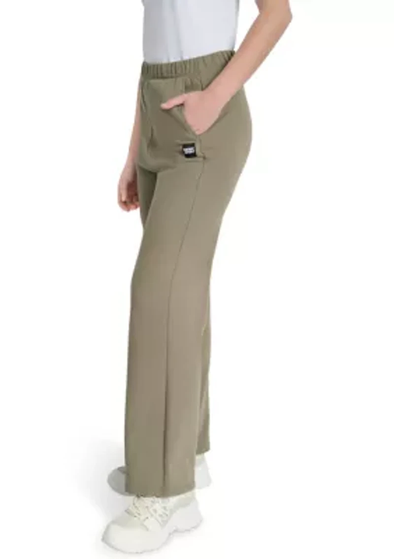 Women's Woven Patch Boyfriend Open Leg Pants