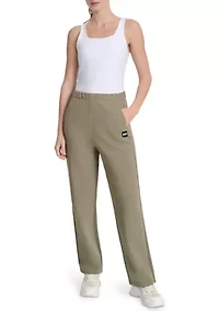 Women's Woven Patch Boyfriend Open Leg Pants