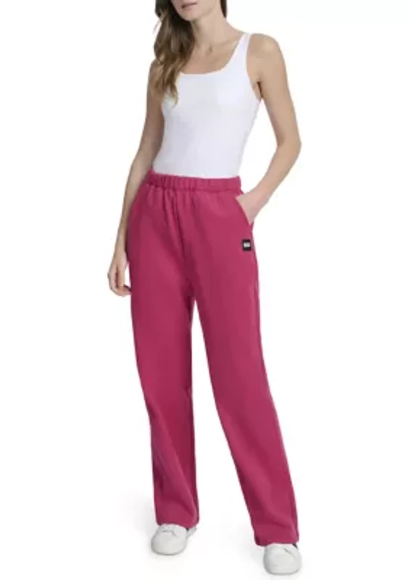 Women's Woven Patch Boyfriend Open Leg Pants