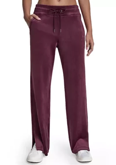 Women's Velour Mid Rise Track Pants with Mini Rhinestone Logo