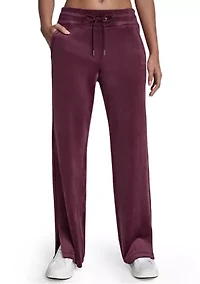 Women's Velour Mid Rise Track Pants with Mini Rhinestone Logo