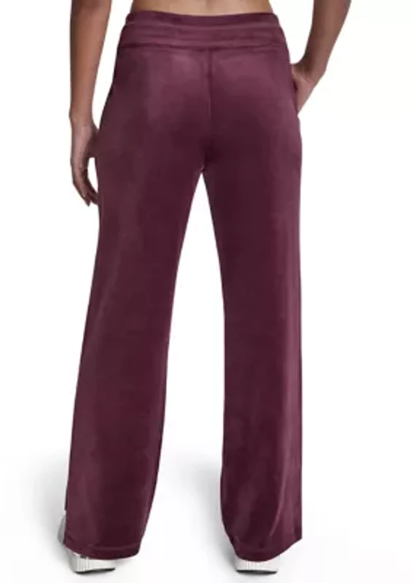 Women's Velour Mid Rise Track Pants with Mini Rhinestone Logo