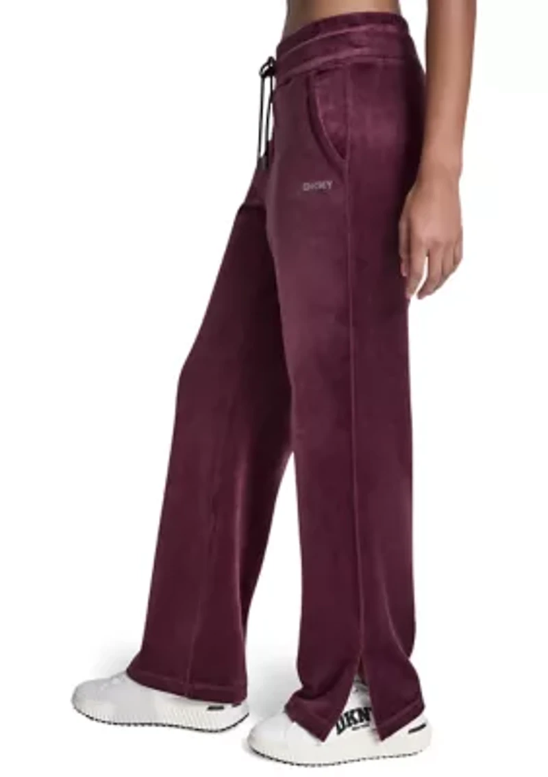 Women's Velour Mid Rise Track Pants with Mini Rhinestone Logo