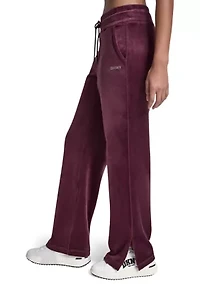 Women's Velour Mid Rise Track Pants with Mini Rhinestone Logo