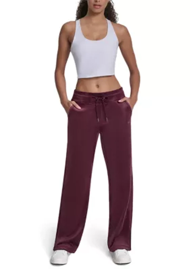 Women's Velour Mid Rise Track Pants with Mini Rhinestone Logo
