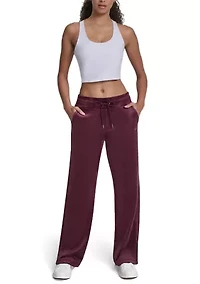 Women's Velour Mid Rise Track Pants with Mini Rhinestone Logo