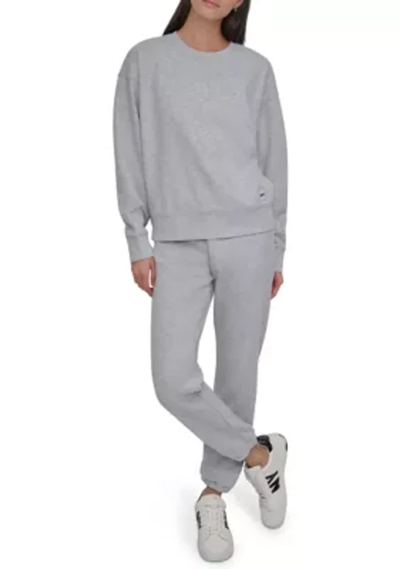 Women's Tonal Logo Patch Crew Neck Drop Shoulder Pullover