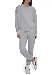 Women's Tonal Logo Patch Crew Neck Drop Shoulder Pullover