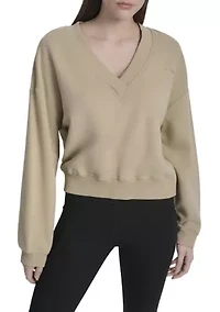 Women's Tonal Embroidered Logo Deep V-Neck Sweatshirt