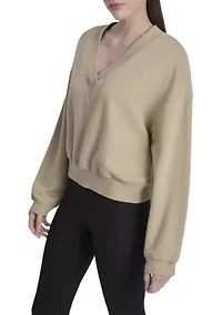 Women's Tonal Embroidered Logo Deep V-Neck Sweatshirt
