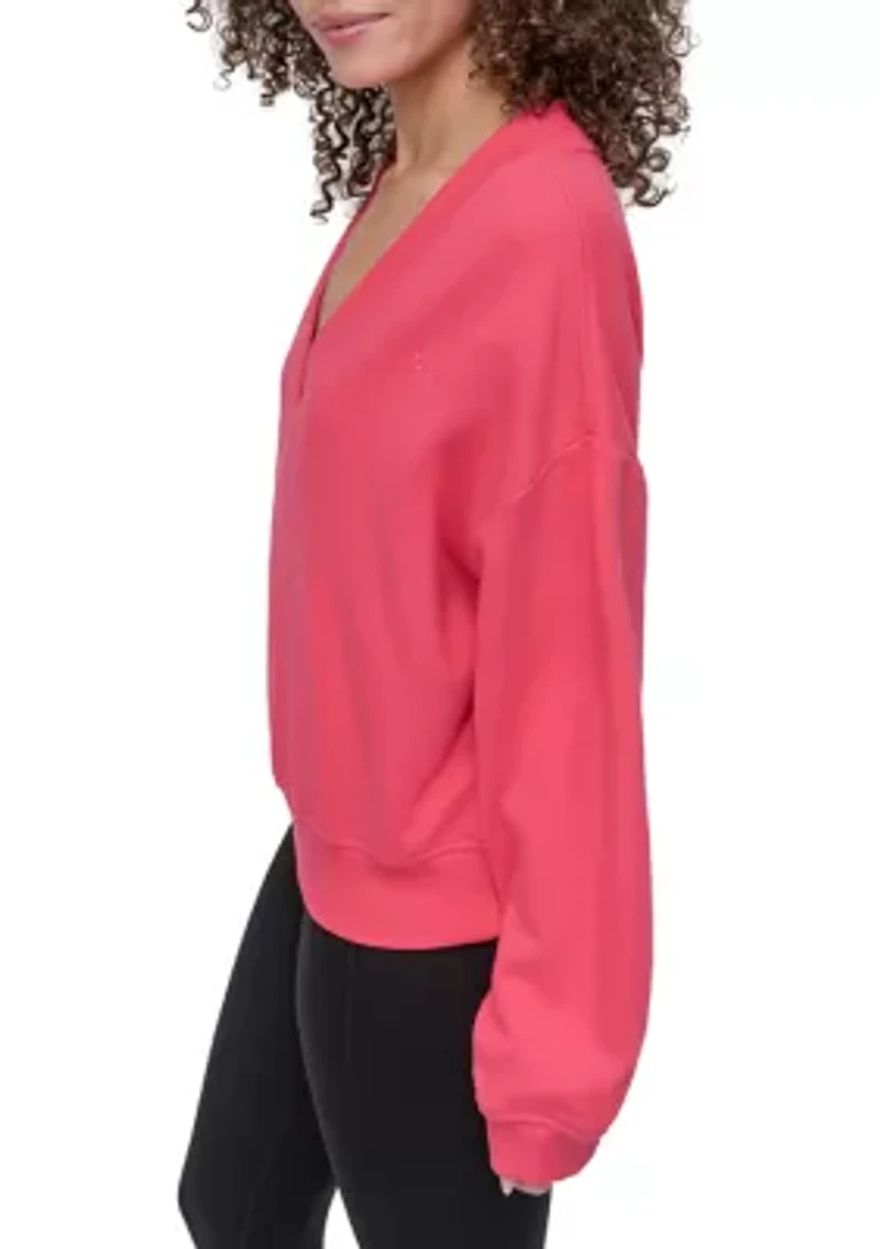 Women's Tonal Embroidered Logo Deep V-Neck Sweatshirt