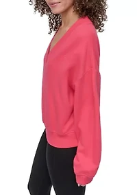 Women's Tonal Embroidered Logo Deep V-Neck Sweatshirt