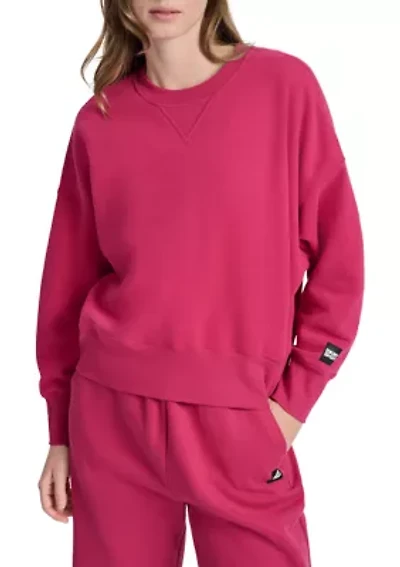 Women's Woven Patch Blouson Sleeve Oversized Pullover