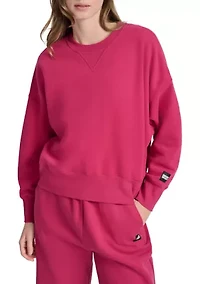 Women's Woven Patch Blouson Sleeve Oversized Pullover