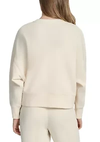 Women's Woven Patch Blouson Sleeve Oversized Pullover