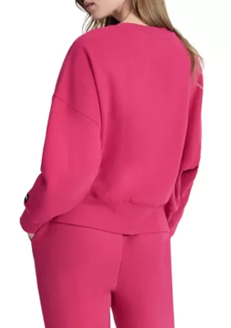 Women's Woven Patch Blouson Sleeve Oversized Pullover