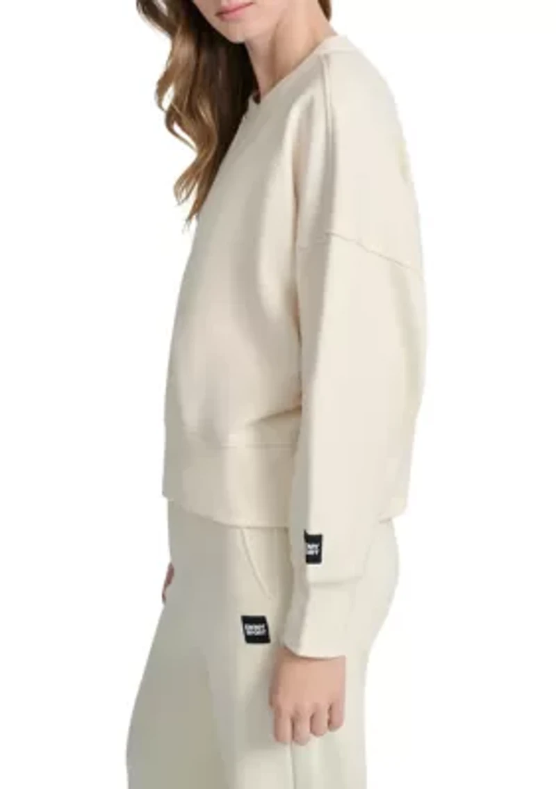 Women's Woven Patch Blouson Sleeve Oversized Pullover