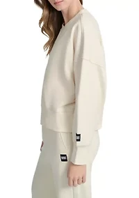 Women's Woven Patch Blouson Sleeve Oversized Pullover