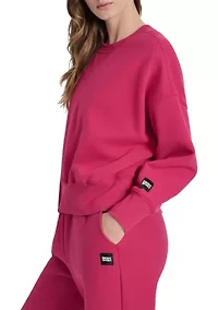 Women's Woven Patch Blouson Sleeve Oversized Pullover