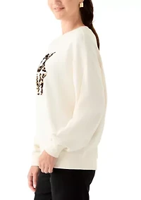Stacked Animal Print Flocking Logo Crew Neck Pullover