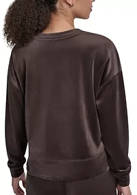 Women's Velour High Low Crew Neck V-Inset Pullover with Tonal Embroidery Logo