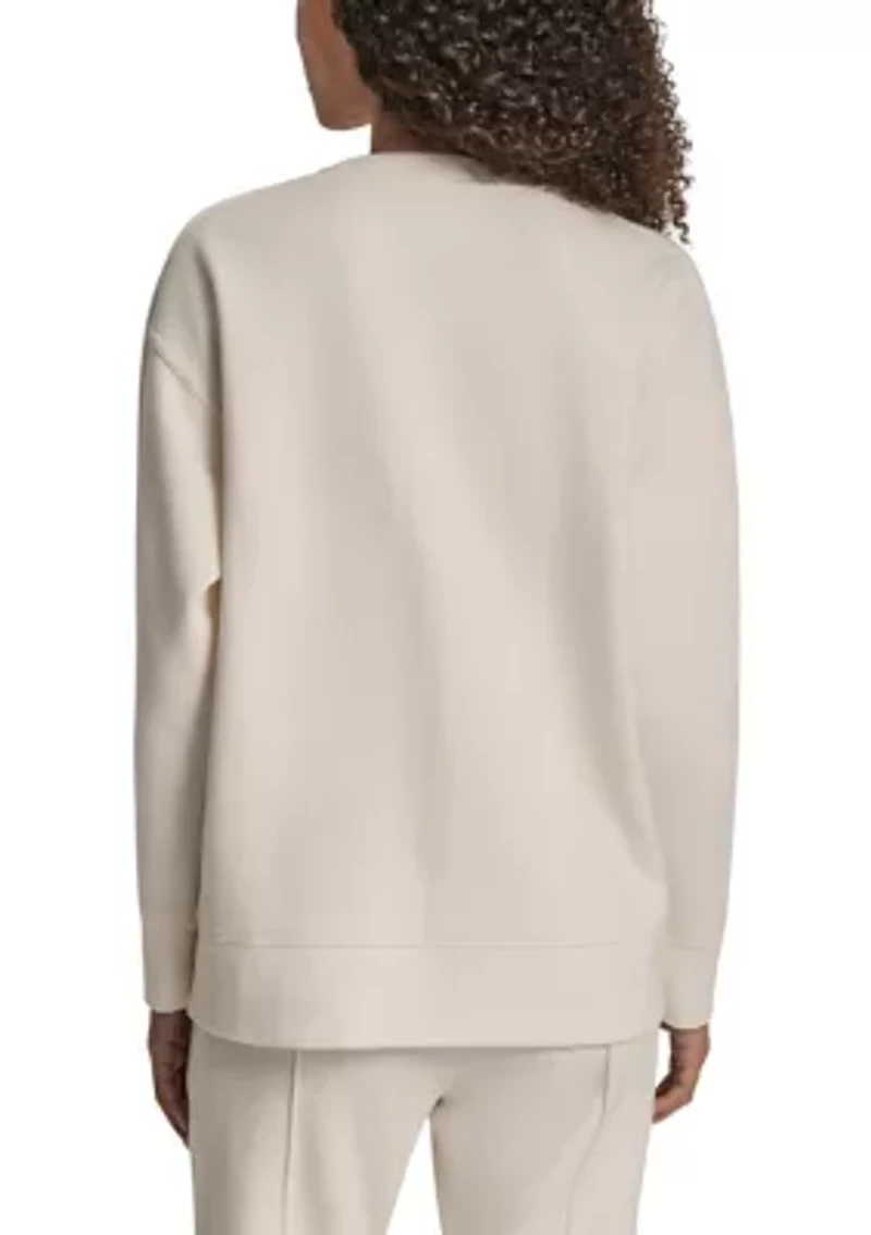 Women's Tonal Embroidered Logo High-Low Crew Neck Pullover