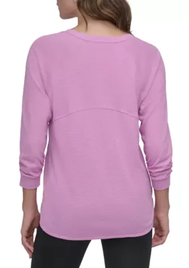 Mini Slub Waffle 3/4 Sleeve T-Shirt with V-Inset