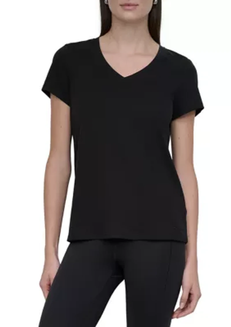 Solid V-Neck T-Shirt with Embroidered Logo