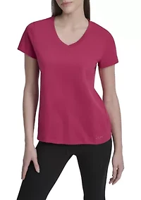 Solid V-Neck T-Shirt with Embroidered Logo